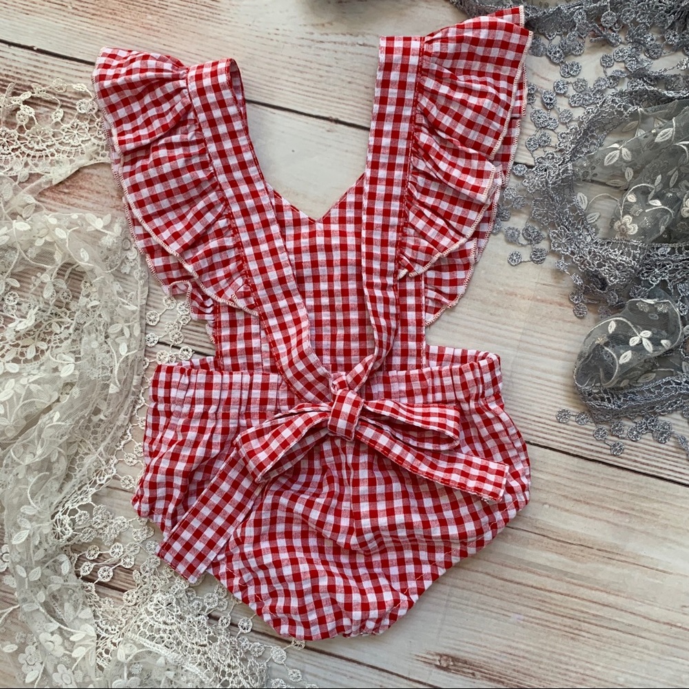 Boutique Baby Girl Red Gingham Romper - Picture 2 of 2